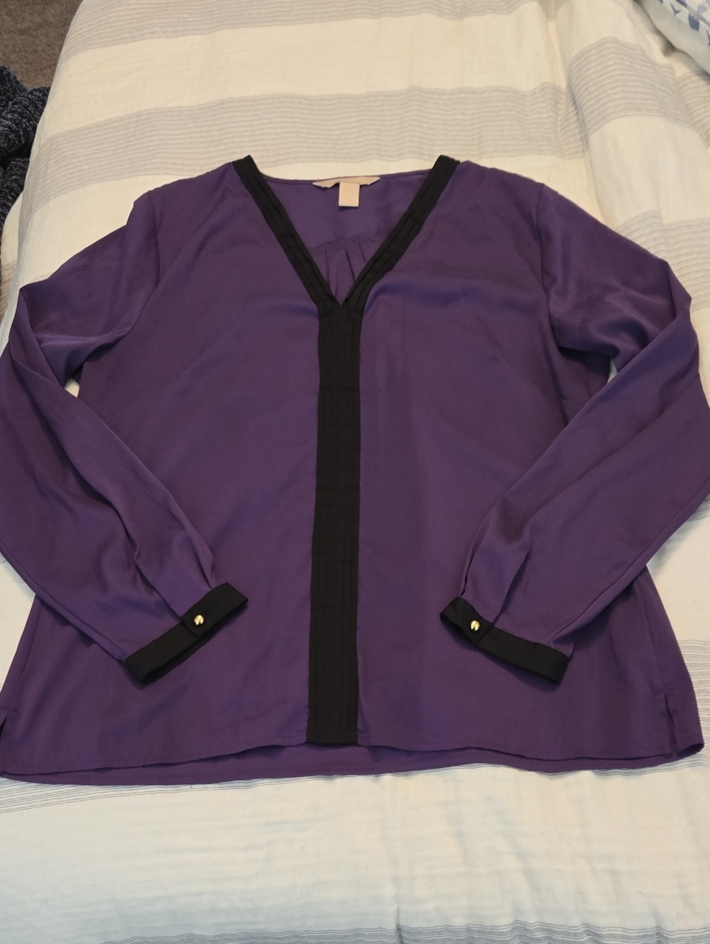 Banana Republic Purple V-Neck Blouse with Black Trim